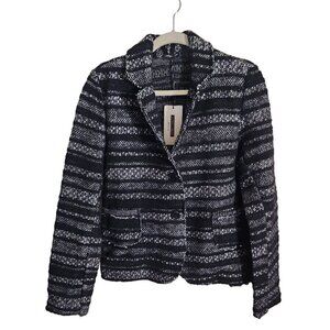 Lungo L'Arno NWT Black White Textured Wool Blend Blazer Size L